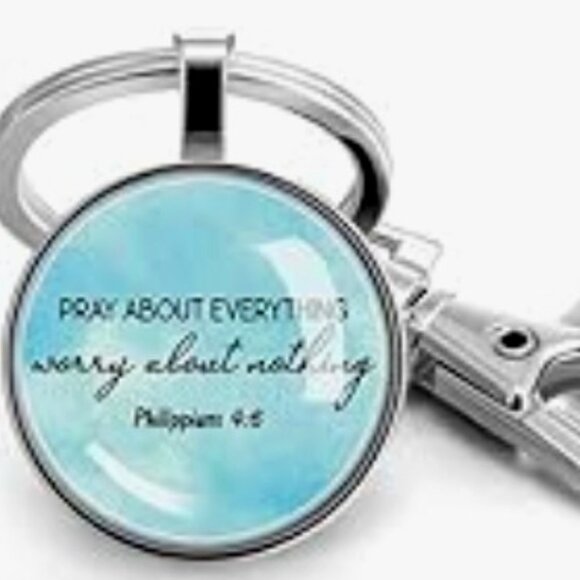 NWT Fumete Inspirational Bible Verse Sky Blue Keychain Phil 4:9 - Picture 1 of 10